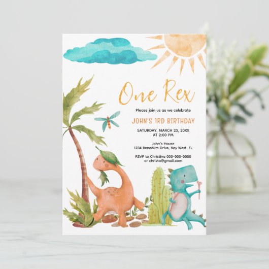 Dinosaur Rex Einladung zum Geburtstag (Stehend Vorderseite)