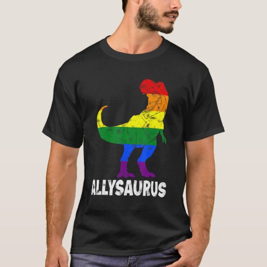Dinosaur Rex Lgbt Gay Pride Flag Allysaurus Ally m T-Shirt (Vorderseite)