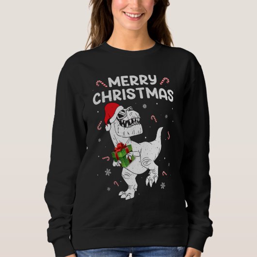 Dinosaur Rex Merry Christmas Lights Xmas Boys Kid Sweatshirt (Vorderseite)