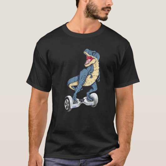 Dinosaur Rex Riding Hoverboard Electric Skateboard T-Shirt (Vorderseite)