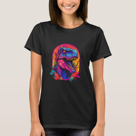 Dinosaur Rex Synthwave Vaporwave Retro 80s Chillwa T-Shirt (Vorderseite)