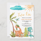 Dinosaur Rex Zwei Geburtstagsparty Einladung (Vorderseite)