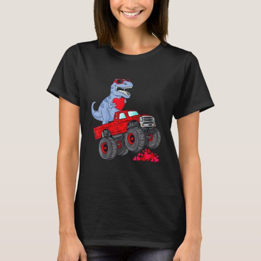 Dinosaur Ridding Truck I Steal Hearts Valentines D T-Shirt (Vorderseite)