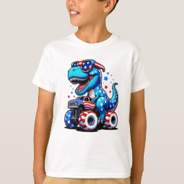 Dinosaur Riding American Flag Truck 4. Juli T-Shirt