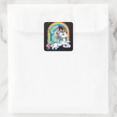 Dinosaur Riding Unicorn Kids Rainbow Quadratischer Aufkleber (Tasche)
