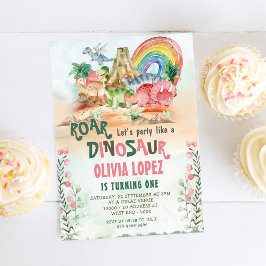 Dinosaur Roar 1. Geburtstag Party Girl Einladung