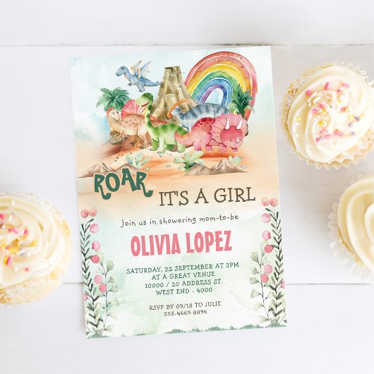 Dinosaur Roar Baby Shower Girl Party Einladung