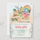 Dinosaur Roar Baby Shower Girl Party Einladung (Vorderseite)