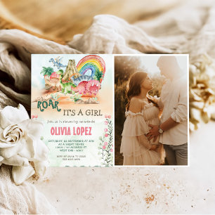 Dinosaur Roar Baby Shower Girl Party Foto Einladung