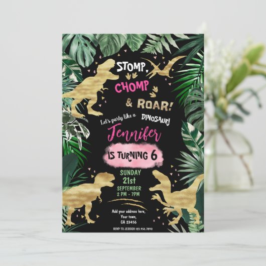 Dinosaur Roar Birthday Party Einladung (Stehend Vorderseite)