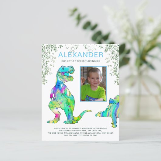 Dinosaur Roar Birthday Party Foto Blue (Stehend Vorderseite)