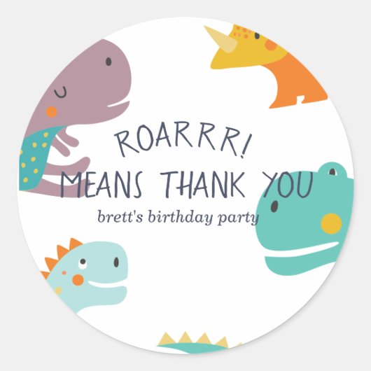 Dinosaur Roar Boys Birthday Blue Runder Aufkleber (Vorderseite)