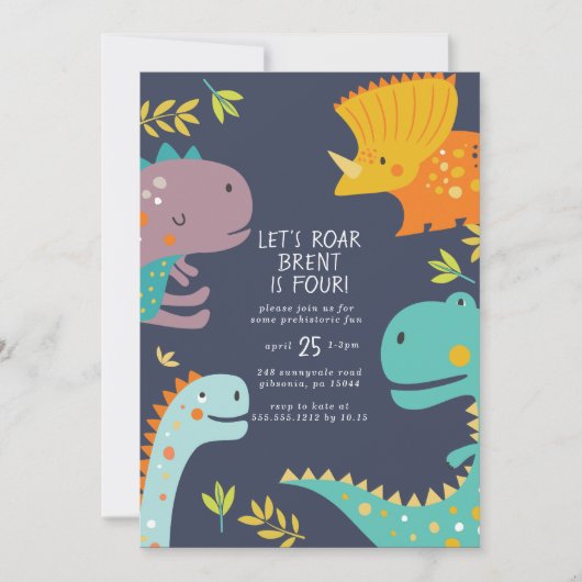 Dinosaur Roar Boys Birthday Orange Einladung (Vorderseite)