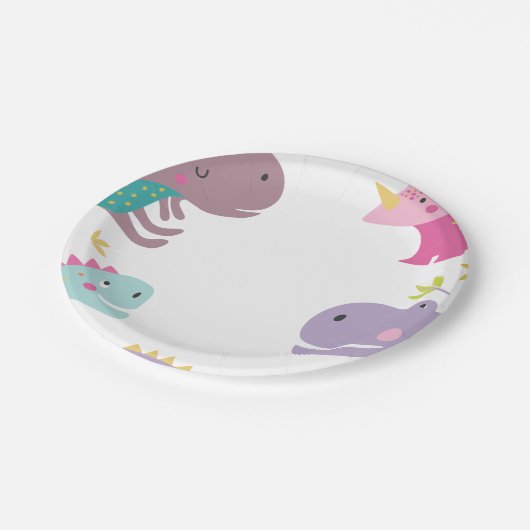 Dinosaur Roar Girls Geburtstag Lila Pappteller (Schrägansicht)