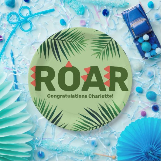 Dinosaur Roar Jungle Ferns Baby Shower Pappteller (Party)