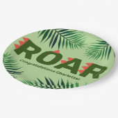 Dinosaur Roar Jungle Ferns Baby Shower Pappteller (Schrägansicht)