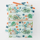 Dinosaur Roar T-Rex Triceratops Tracks Streifen Geschenkpapier Set (Beispiel)