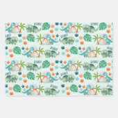Dinosaur Roar T-Rex Triceratops Tracks Streifen Geschenkpapier Set (Vorderseite)