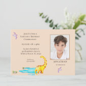 Dinosaur Roar Thema Jungle Geburtstag Einladung (Stehend Vorderseite)