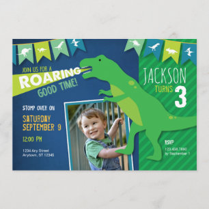 Dinosaur Roaring Boy Geburtstagsparty Einladung