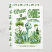 Dinosaur Roaring Good Time Baby's 1. Geburtstag Einladung (Vorne/Hinten)