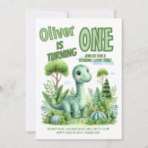 Dinosaur Roaring Good Time Baby's 1. Geburtstag Einladung