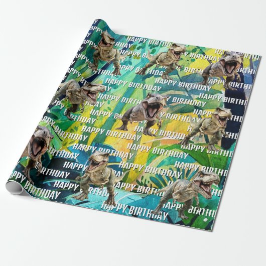 Dinosaur Roaring Happy Birthday Geschenkpapier (Ungerollt)