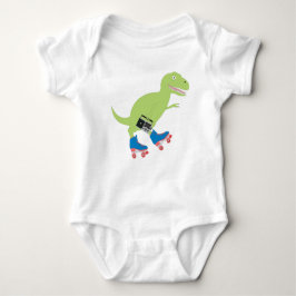 Dinosaur Roller Skaten Holding Radio Baby Strampler