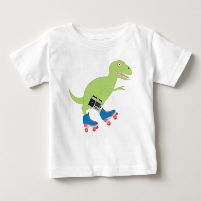 Dinosaur Roller Skaten Holding Radio Baby T-shirt (Vorderseite)
