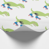 Dinosaur Roller Skaten Holding Radio Geschenkpapier (Ecke)