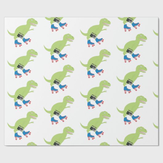 Dinosaur Roller Skaten Holding Radio Geschenkpapier (Flach)