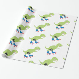 Dinosaur Roller Skaten Holding Radio Geschenkpapier