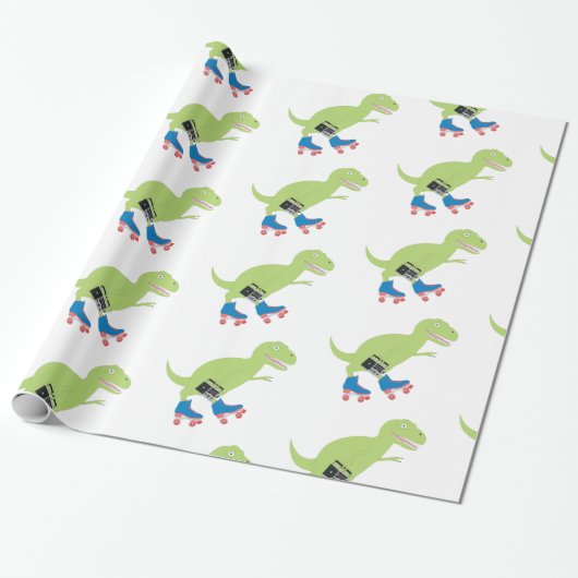 Dinosaur Roller Skaten Holding Radio Geschenkpapier (Ungerollt)