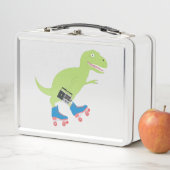 Dinosaur Roller Skaten Holding Radio Metall Brotdose (Beispiel)