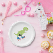 Dinosaur Roller Skaten Holding Radio Pappteller (Party)