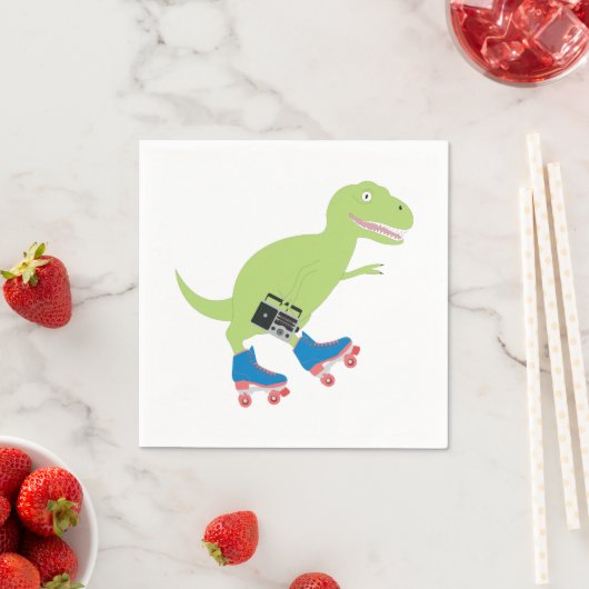 Dinosaur Roller Skaten Holding Radio Serviette (Beispiel)