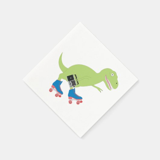 Dinosaur Roller Skaten Holding Radio Serviette (Ecke)