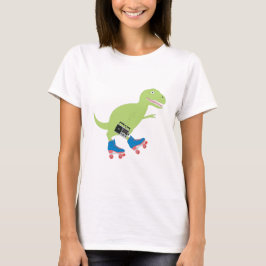 Dinosaur Roller Skaten Holding Radio T-Shirt