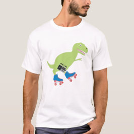 Dinosaur Roller Skaten Holding Radio T-Shirt