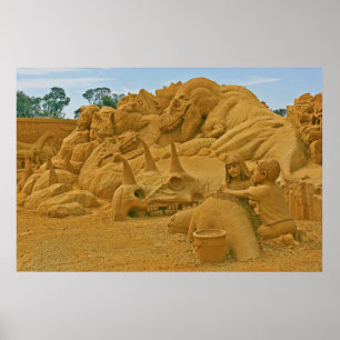 Dinosaur Sand Castle Poster