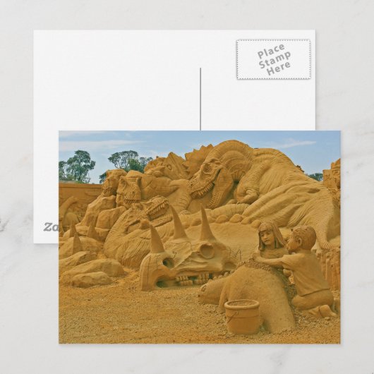 Dinosaur Sand Castle Postkarte (Vorne/Hinten)