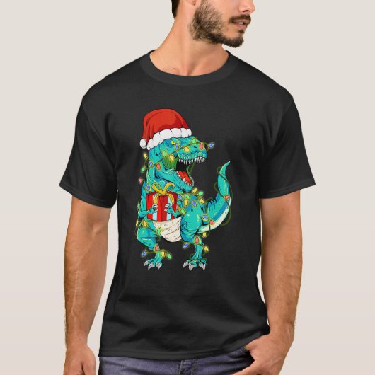 Dinosaur Santa für Jungen Mädchen Weihnachtsbaum L T-Shirt (Vorderseite)