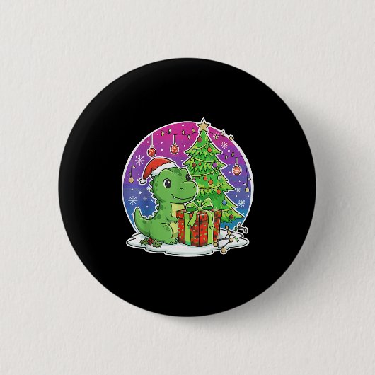 Dinosaur Santa Hat Xmas Dinosaur Lover Adults Boy Button (Vorderseite)