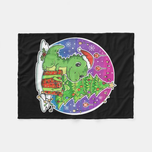Dinosaur Santa Hat Xmas Dinosaur Lover Adults Boy Fleecedecke (Vorderseite (Horizontal))