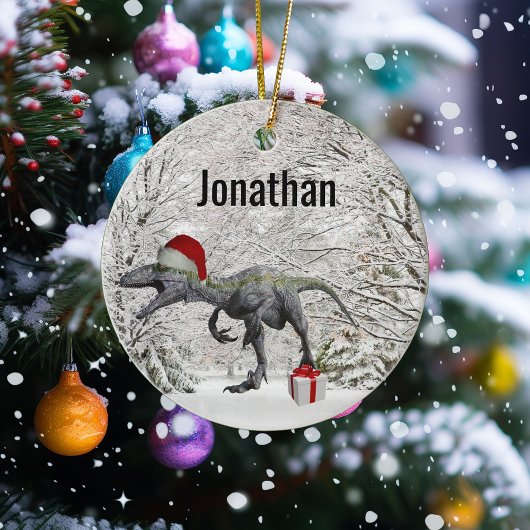 Dinosaur Santa Raptor Velociraptor Name Keramik Ornament