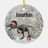 Dinosaur Santa Raptor Velociraptor Name Keramik Ornament (Vorne)