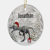 Dinosaur Santa Raptor Velociraptor Name Keramik Ornament (Links)