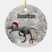 Dinosaur Santa Raptor Velociraptor Name Keramik Ornament (Hinten)