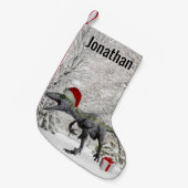 Dinosaur Santa Raptor Velociraptor Name Kleiner Weihnachtsstrumpf (Vorderansicht (hängend))