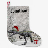 Dinosaur Santa Raptor Velociraptor Name Kleiner Weihnachtsstrumpf (Vorderseite)